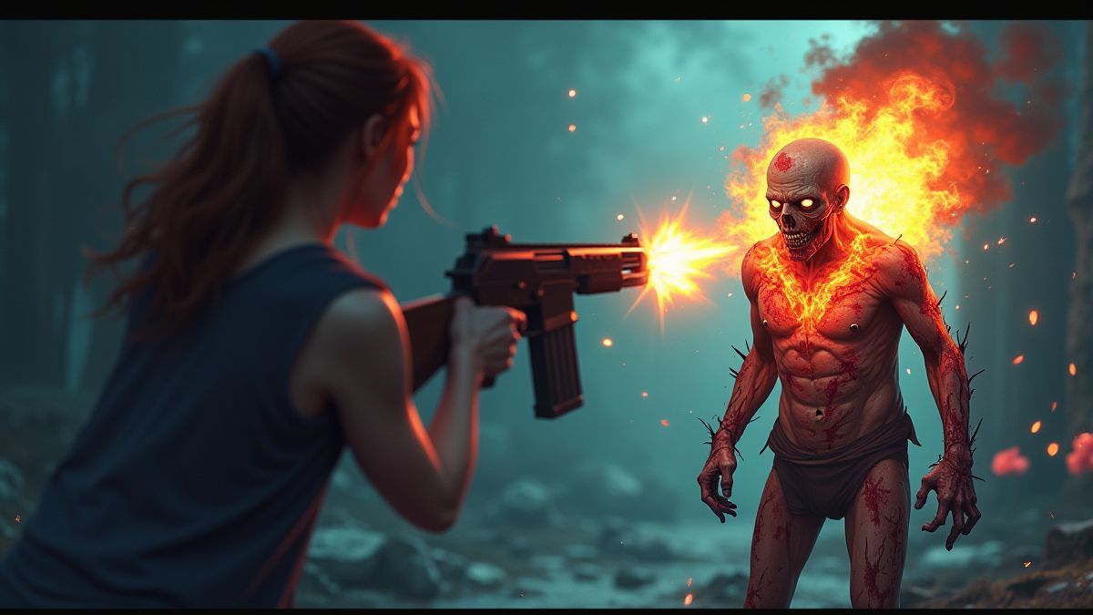 Heroína disparando a um zumbi que se torna símbolo Wild.