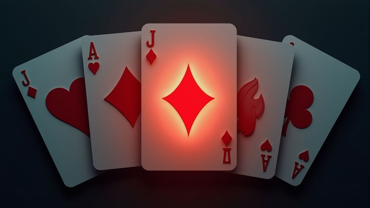 Poker cards with a glowing joker card in the center.