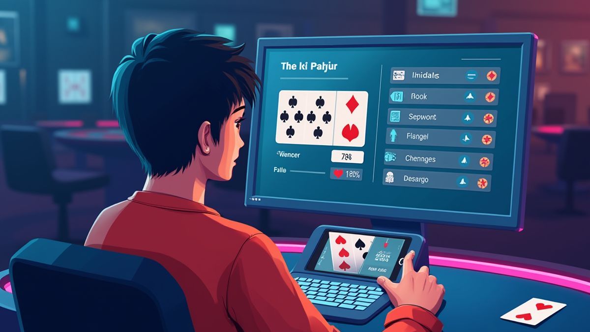 Jogador estudando uma tabela de pagamentos de pôker em uma tela.