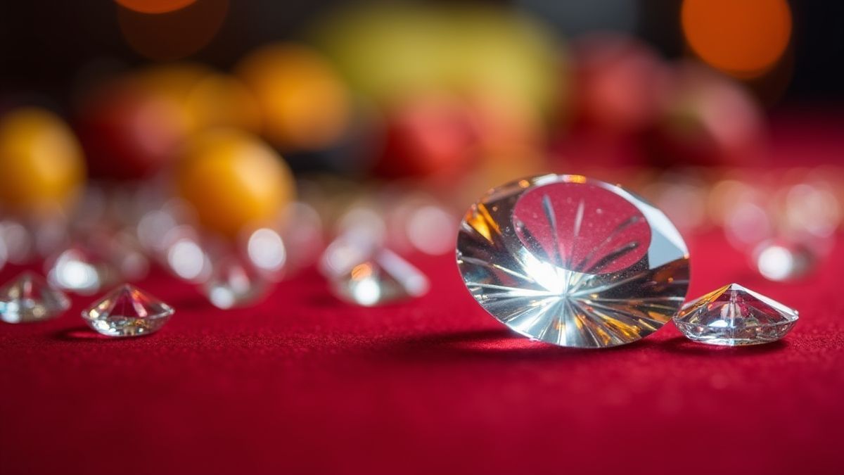 Diamanten en levendige vruchten op een casinotafel.