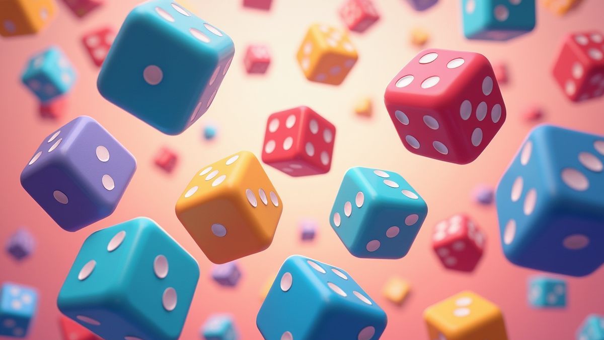 Illustration colorée de dés flottants dans les airs