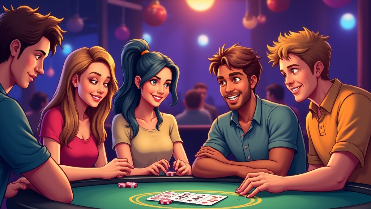 Group of players enjoying a casino game in a lively environment.