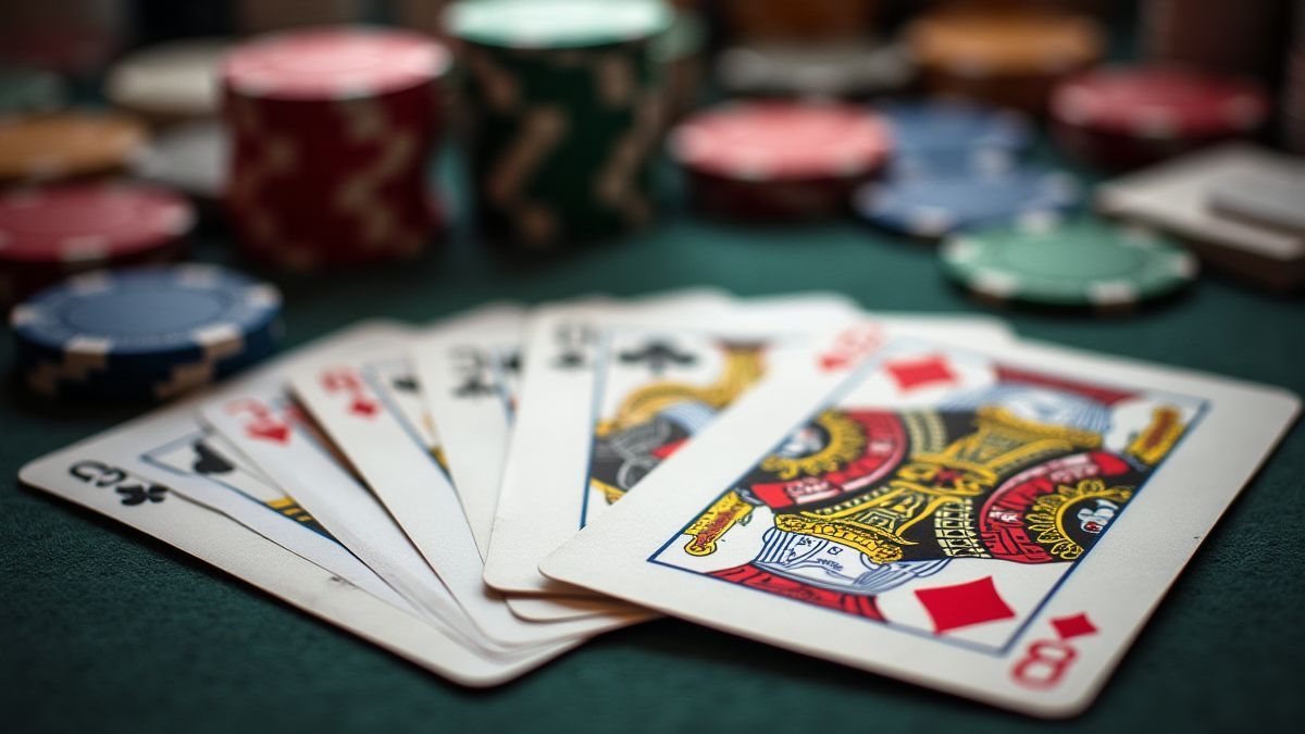 Poker chips and strategy notes next to cards on a table.