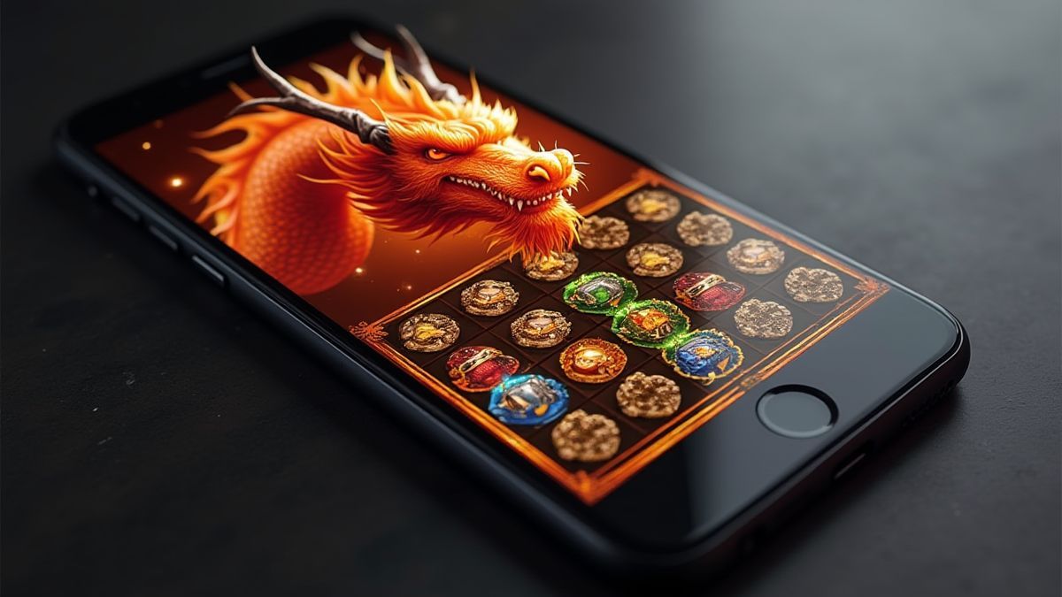 Mobiltelefon mit einem Drachen-Slot auf dem Bildschirm.