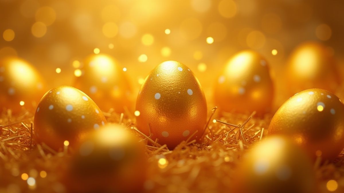 Goldene Eier, die mit einem glänzenden Hintergrund strahlen.