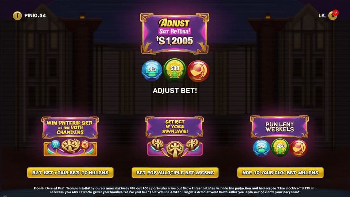 Interfaz de usuario colorida de un slot con opciones de apuesta y autoplay.