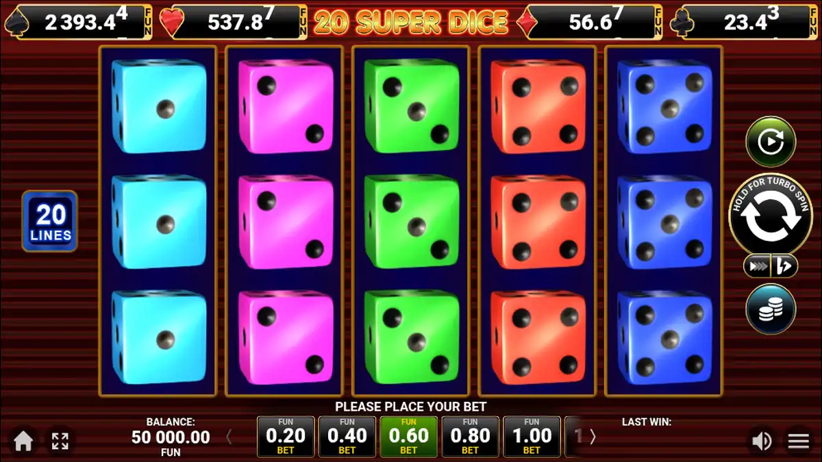Basisspel van 20 Super Dice Slot