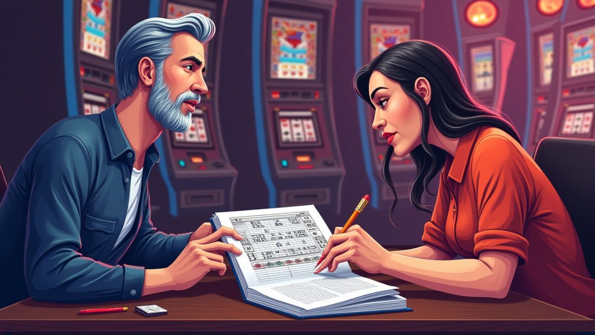 Player reviewing strategies for slot machines.