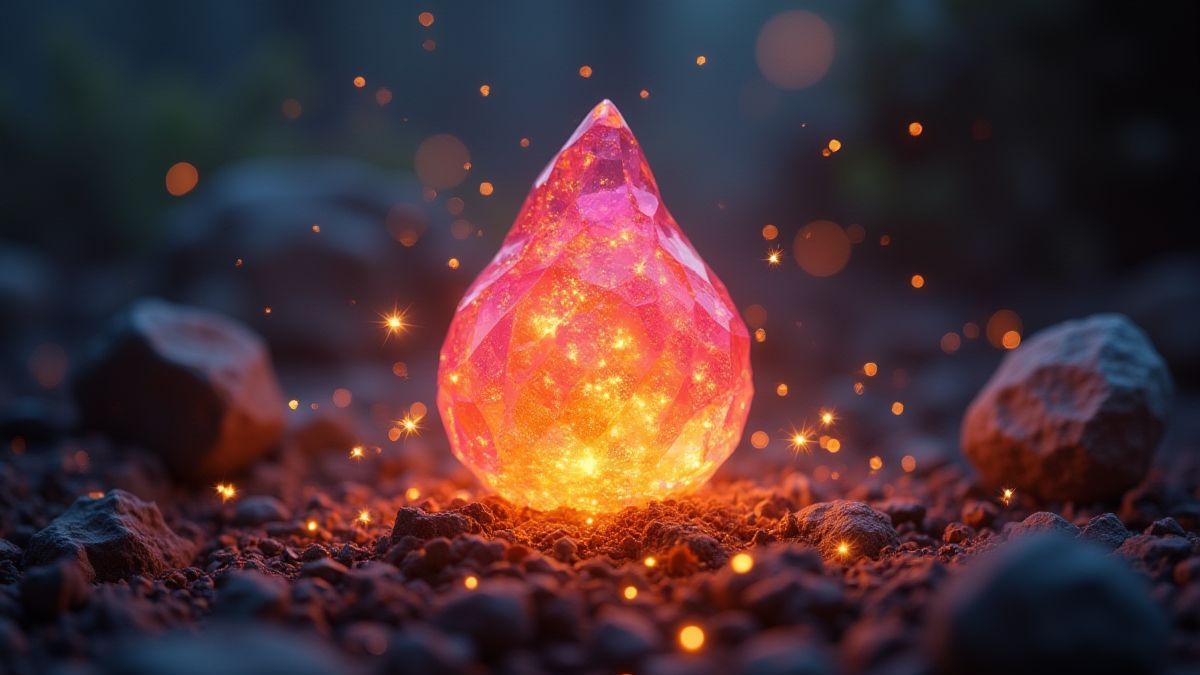 A crystal fruit surrounded by sparkles in a magical environment.