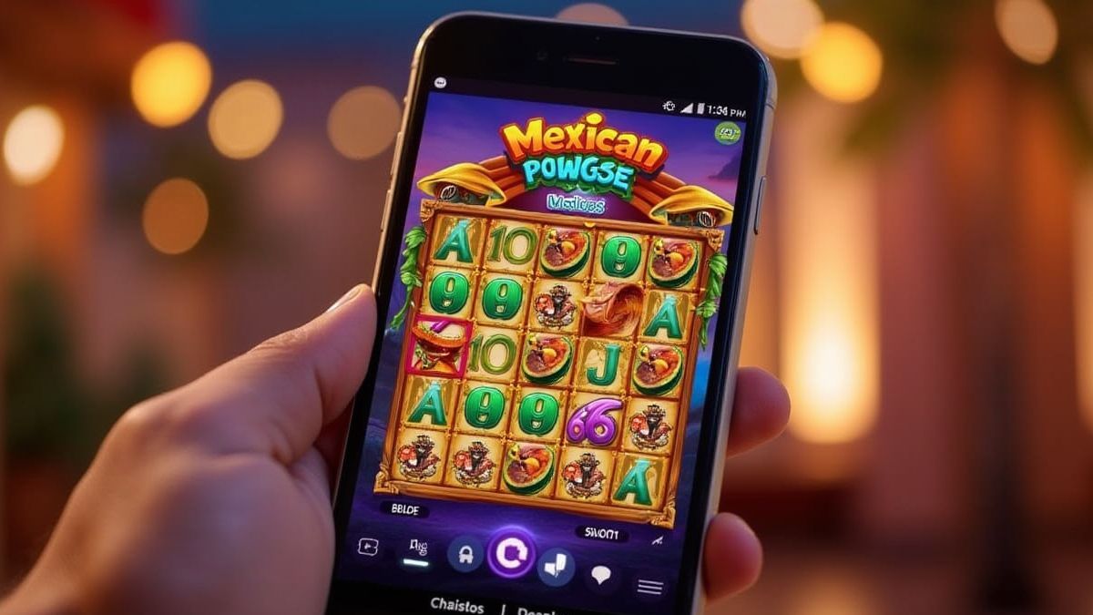 Mobile screen showing a slot game with a Mexican theme.