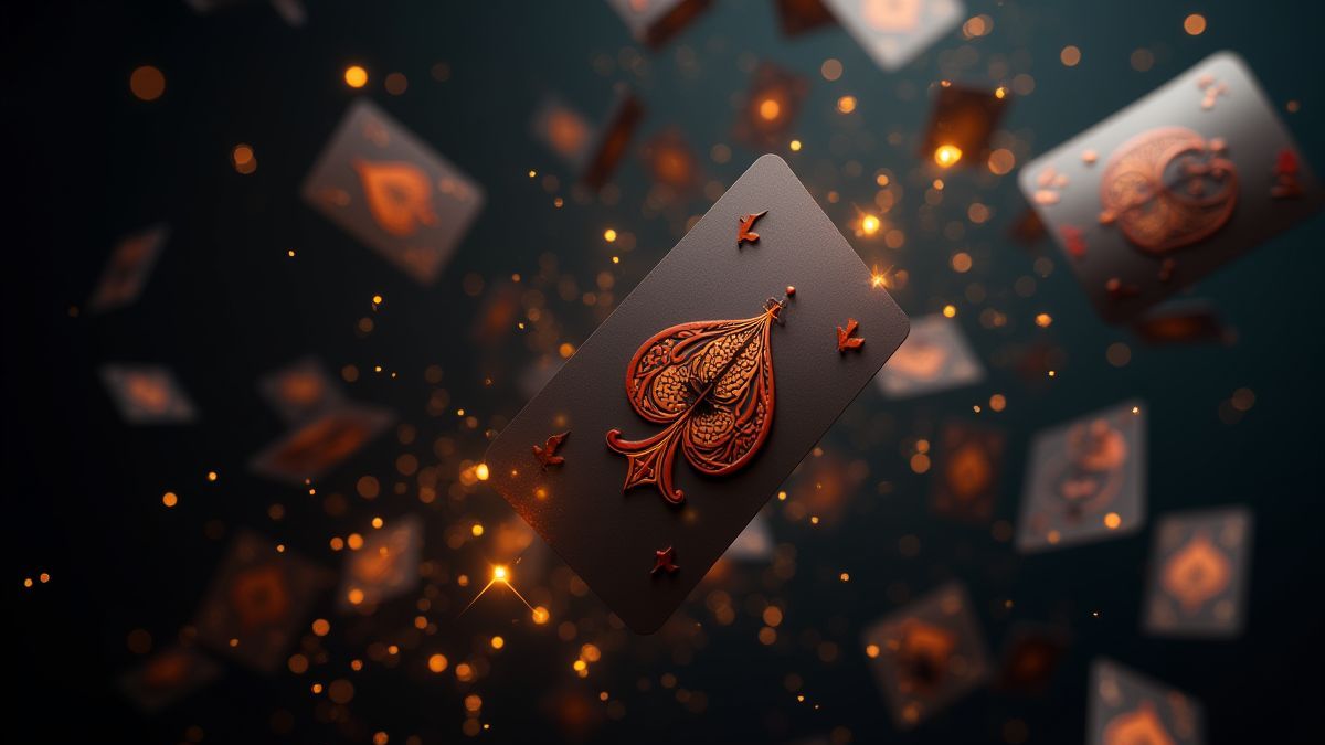 Cartas reales flotantes con efectos brillantes.