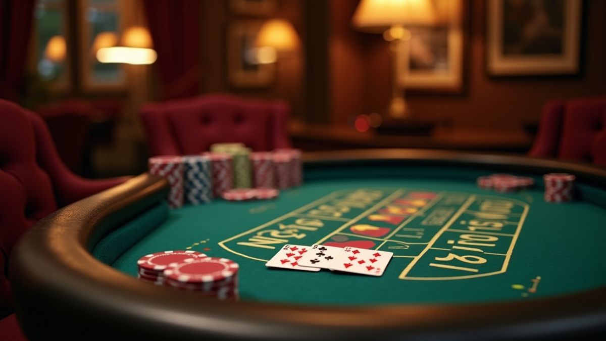 Cozy casino table with cards and chips ready to play.