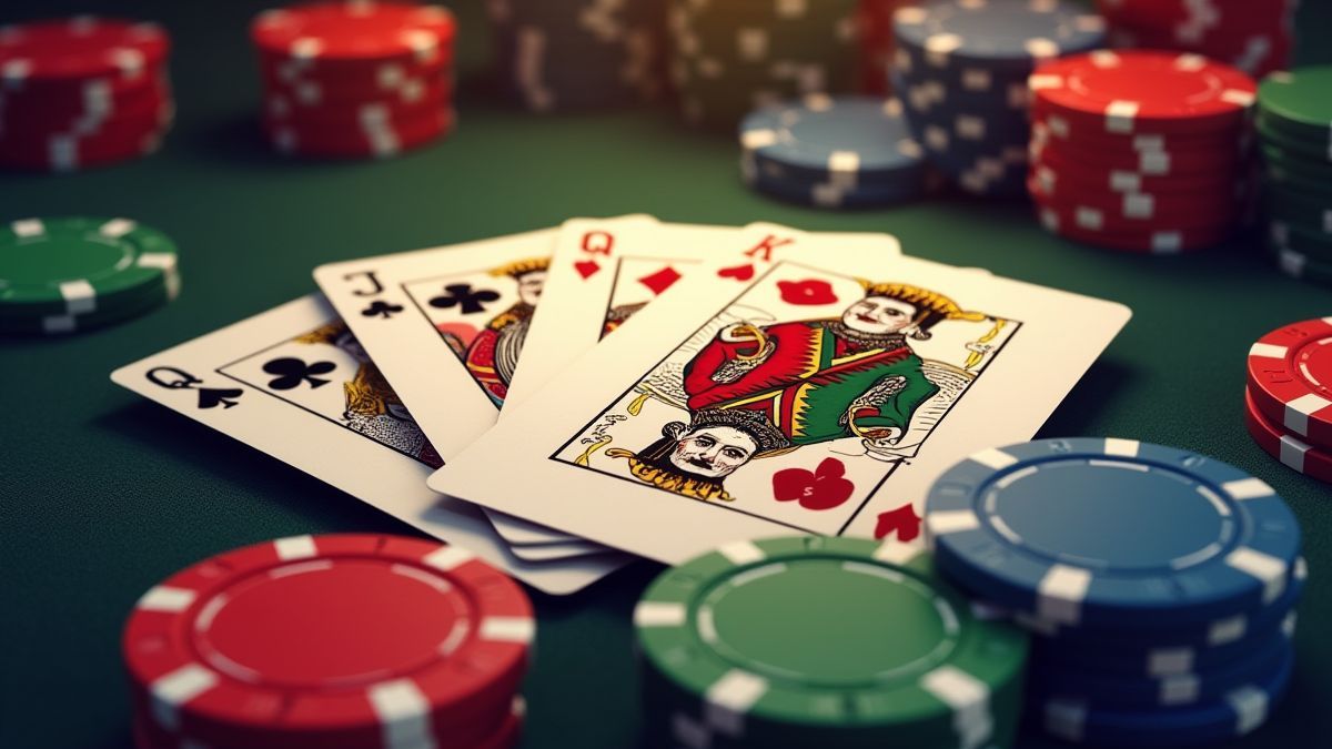 Cartes de joker et jetons de poker sur une table de casino