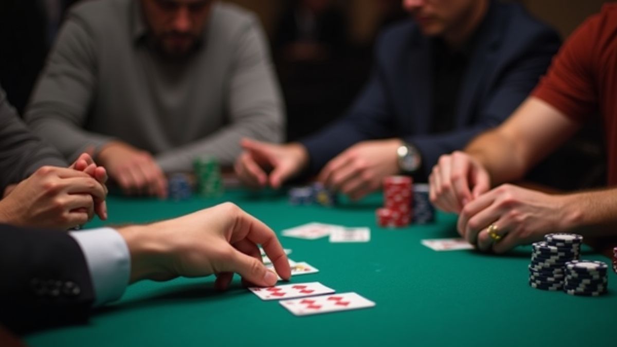 Poker Spieler planen Strategien mit Karten und Chips