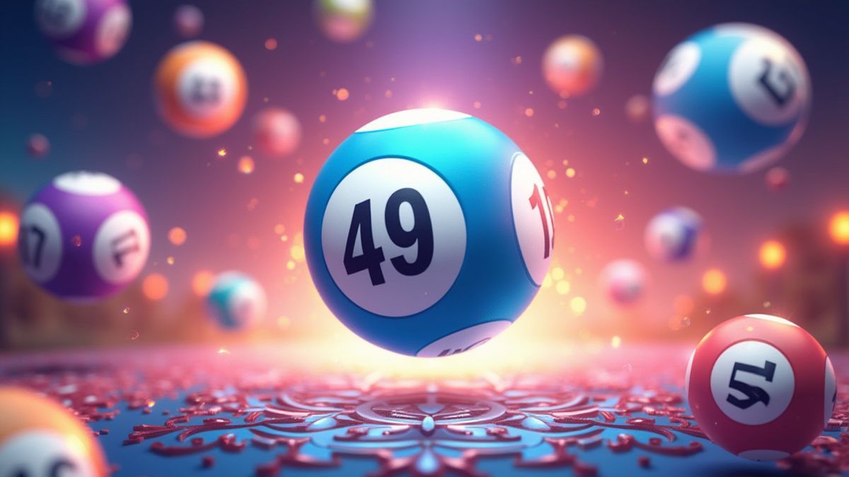 Bolas de bingo coloridas com números sobre uma interface brilhante.