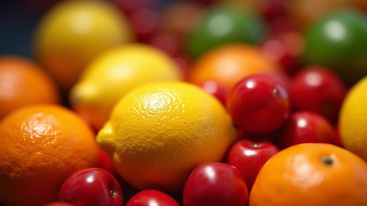 Fruits colorés comme cerises et citrons avec fond style casino