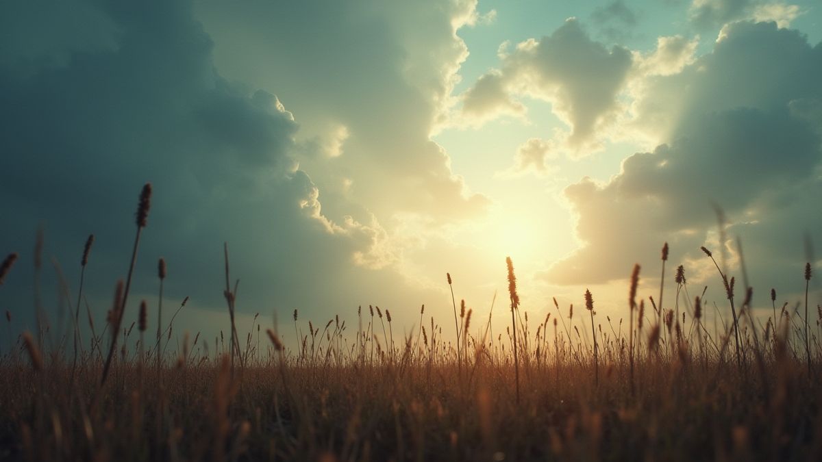 Dramatische lucht met pijlen boven een veldslag.