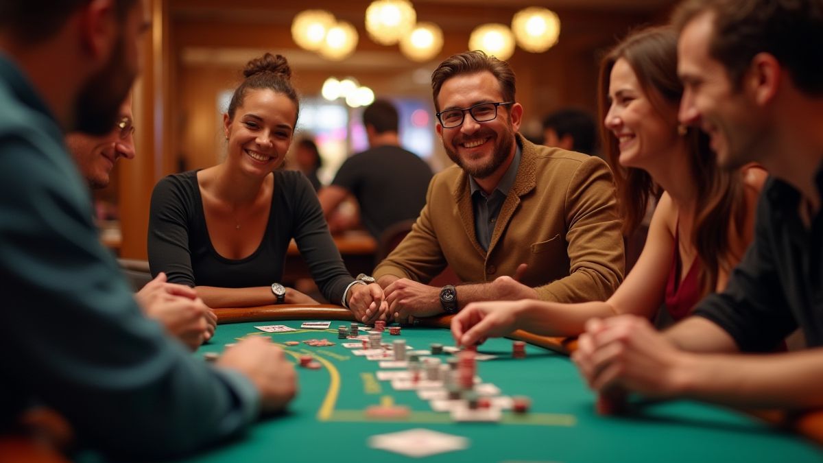 Spieler genießen eine lebhafte Casino-Umgebung.