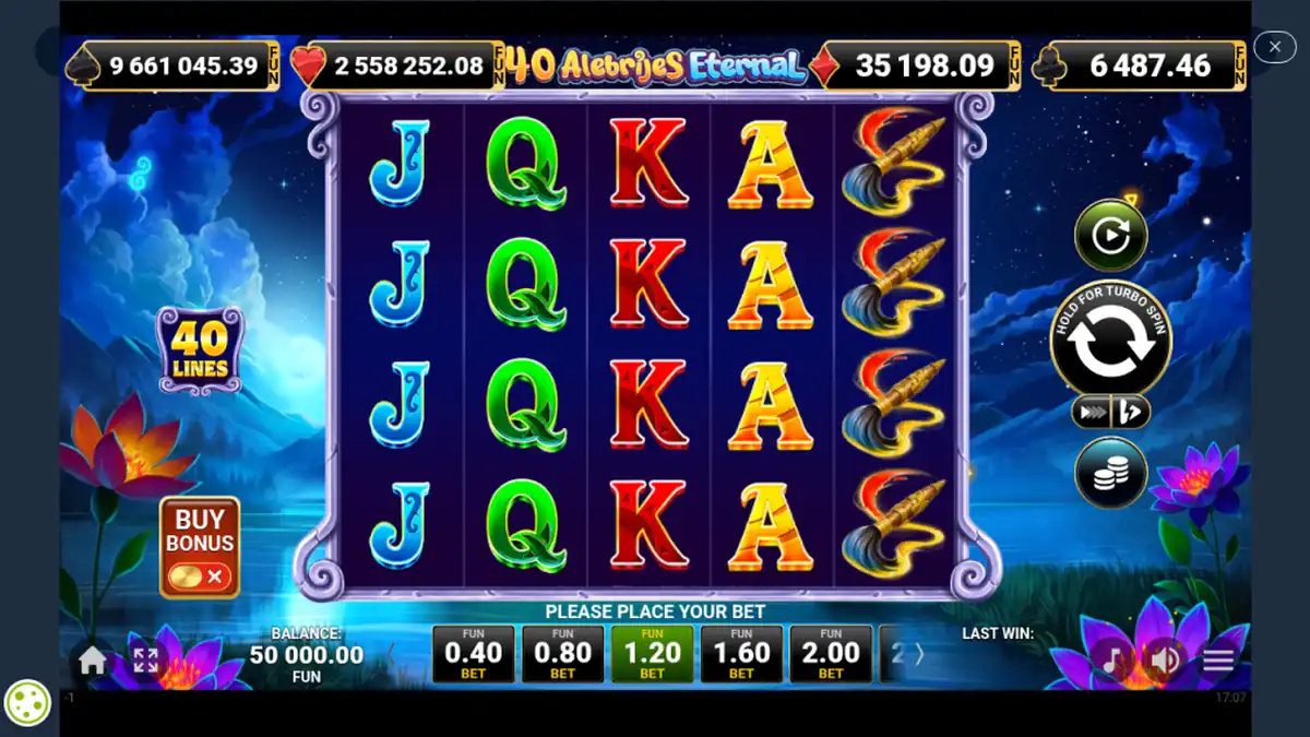 Pantalla del juego base de la tragamonedas 40 Alebrijes Eternal