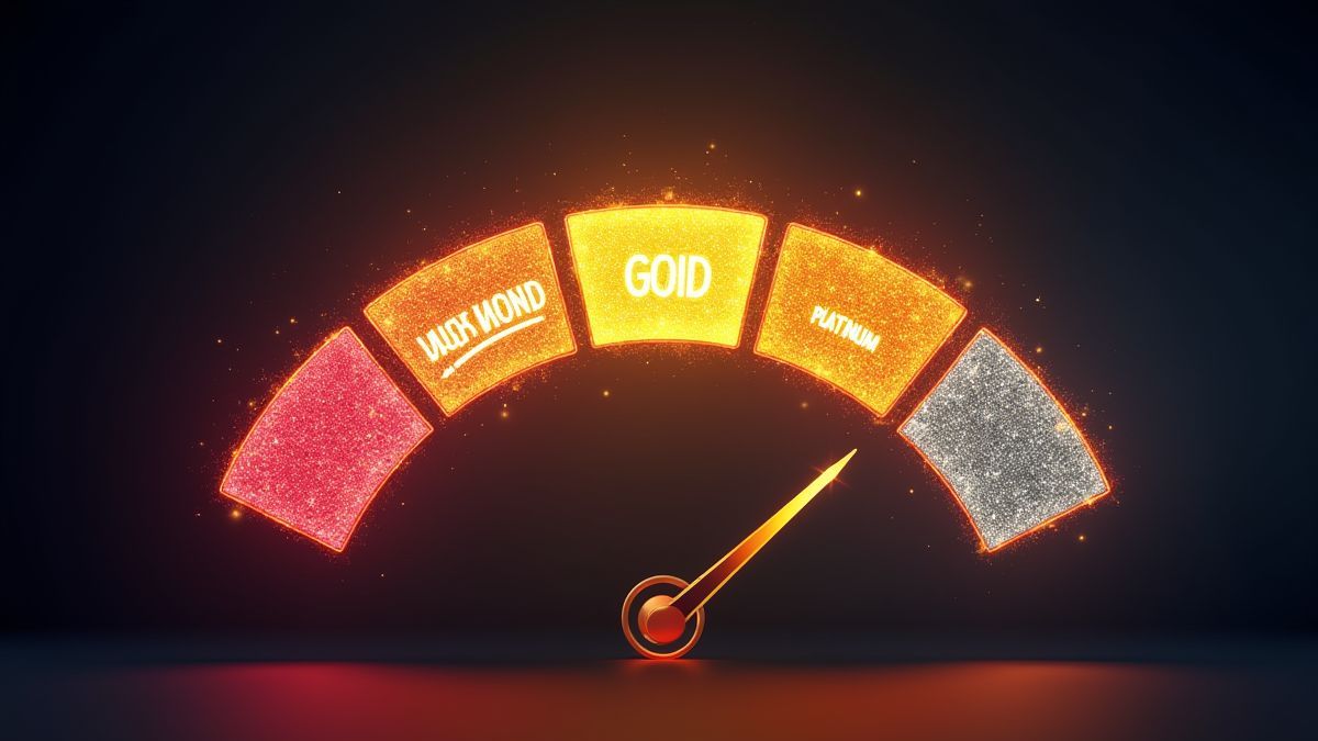 Medidor de jackpot brilhante com os nomes Diamante, Ouro e Platina.