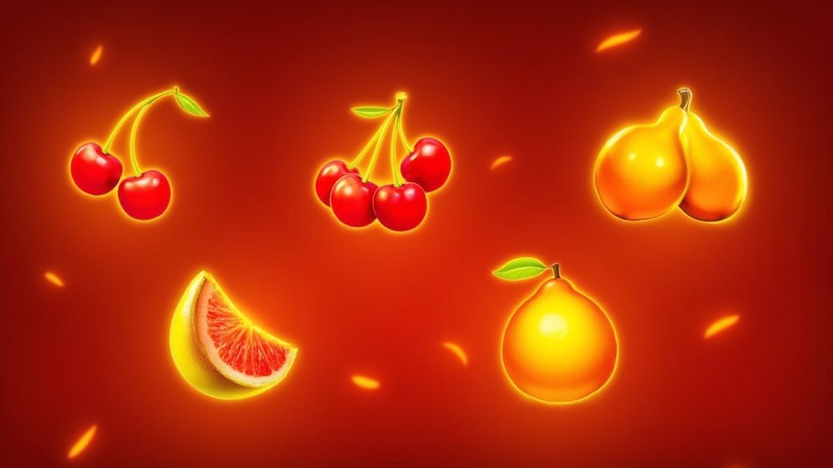 Frutas brillantes con un fondo ardiente.