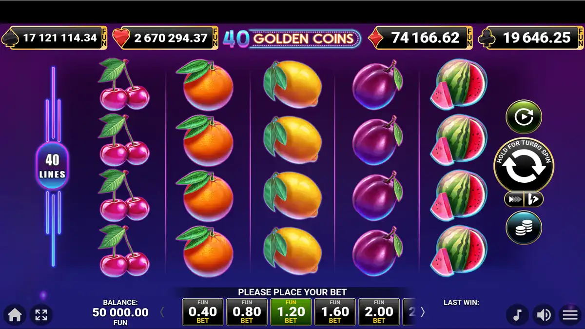 40 Golden Coins slot base game screen