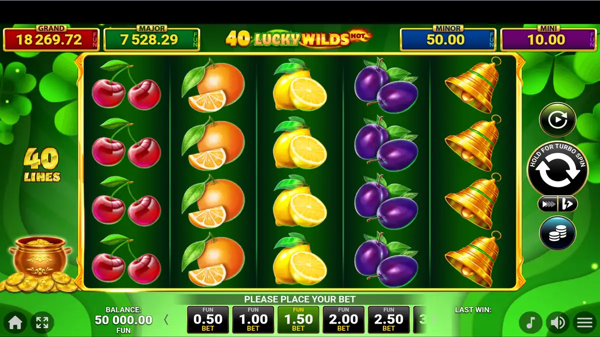 Basisspiel-Bildschirm von 40 Lucky Wilds Hot Golden Coins Link