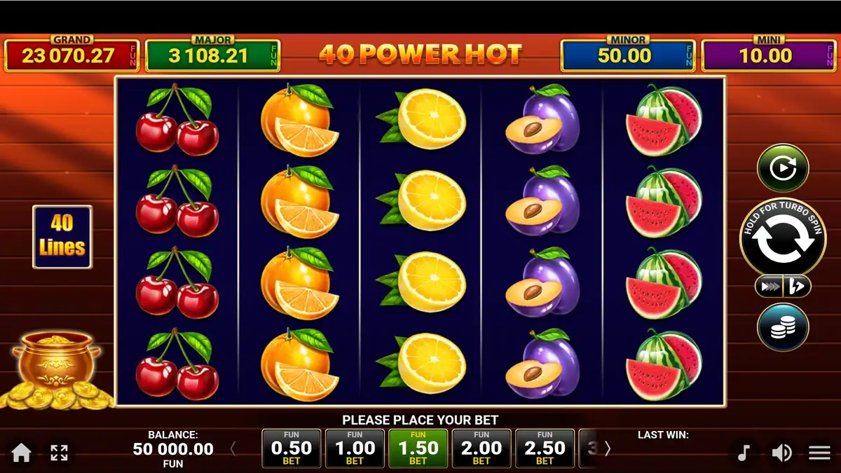 Pantalla del juego base de 40 Power Hot Golden Coins Link
