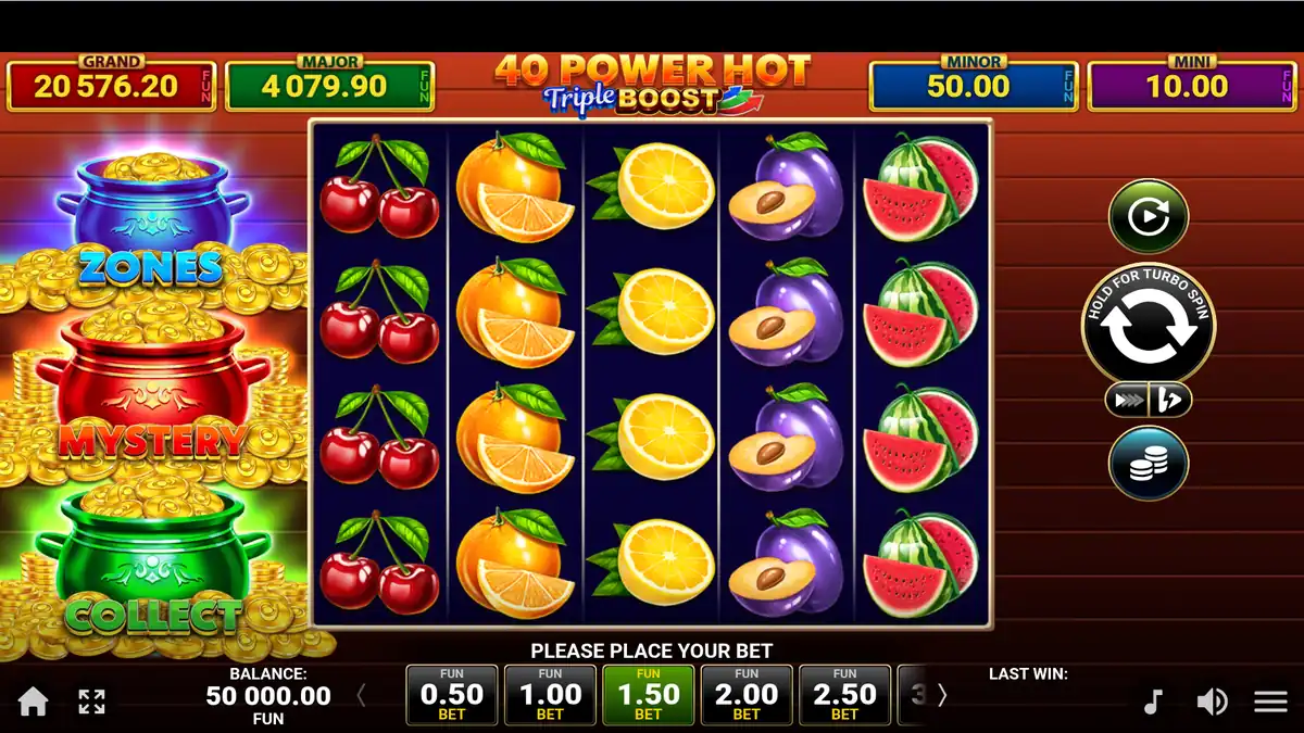 Écran du jeu de base du slot 40 Power Hot Triple Boost Golden Coins Link