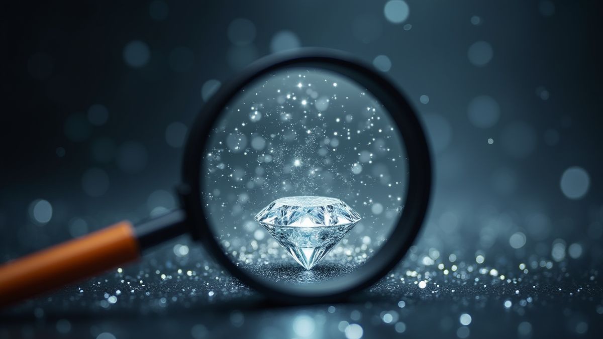 Un diamante brillante bajo una lupa.