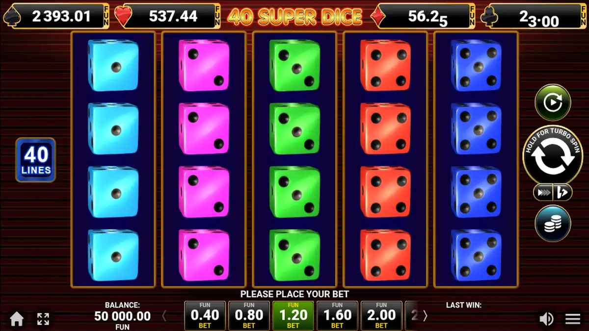 Juego base de la tragaperras 40 Super Dice