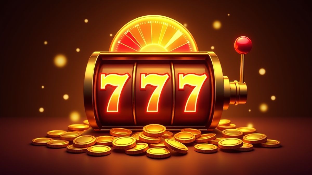 Gouden munten op een verlichte slotrol met een jackpotmeter erboven.