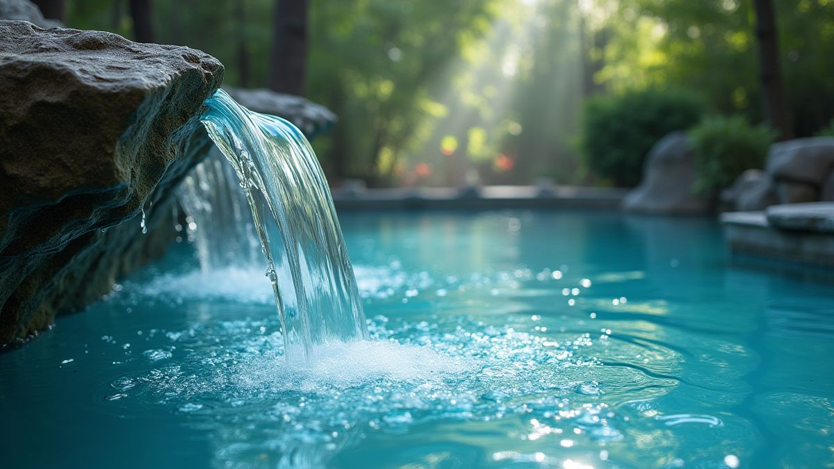 Tranquil water element flowing into a magical pool.