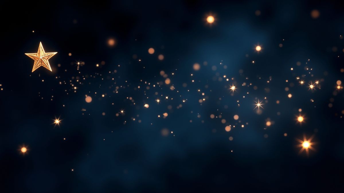 Estrellas de diamante y oro brillando en un cielo oscuro.