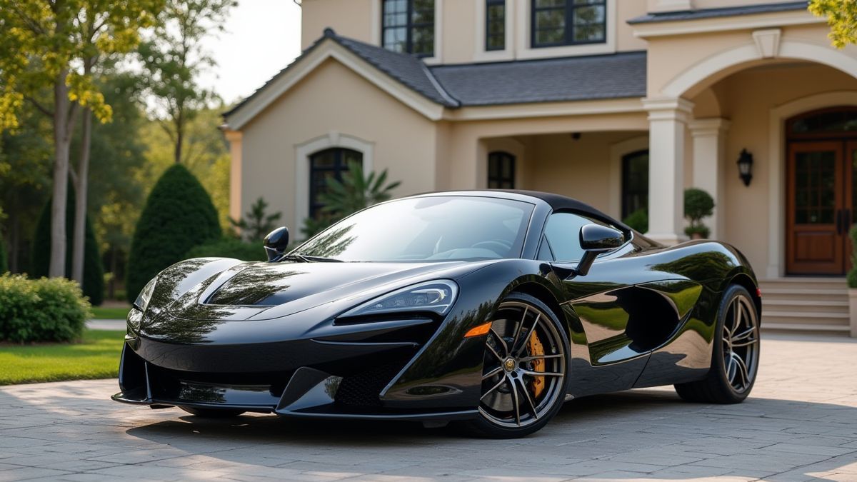 Ein luxuriöses Sportauto vor einer beeindruckenden Villa