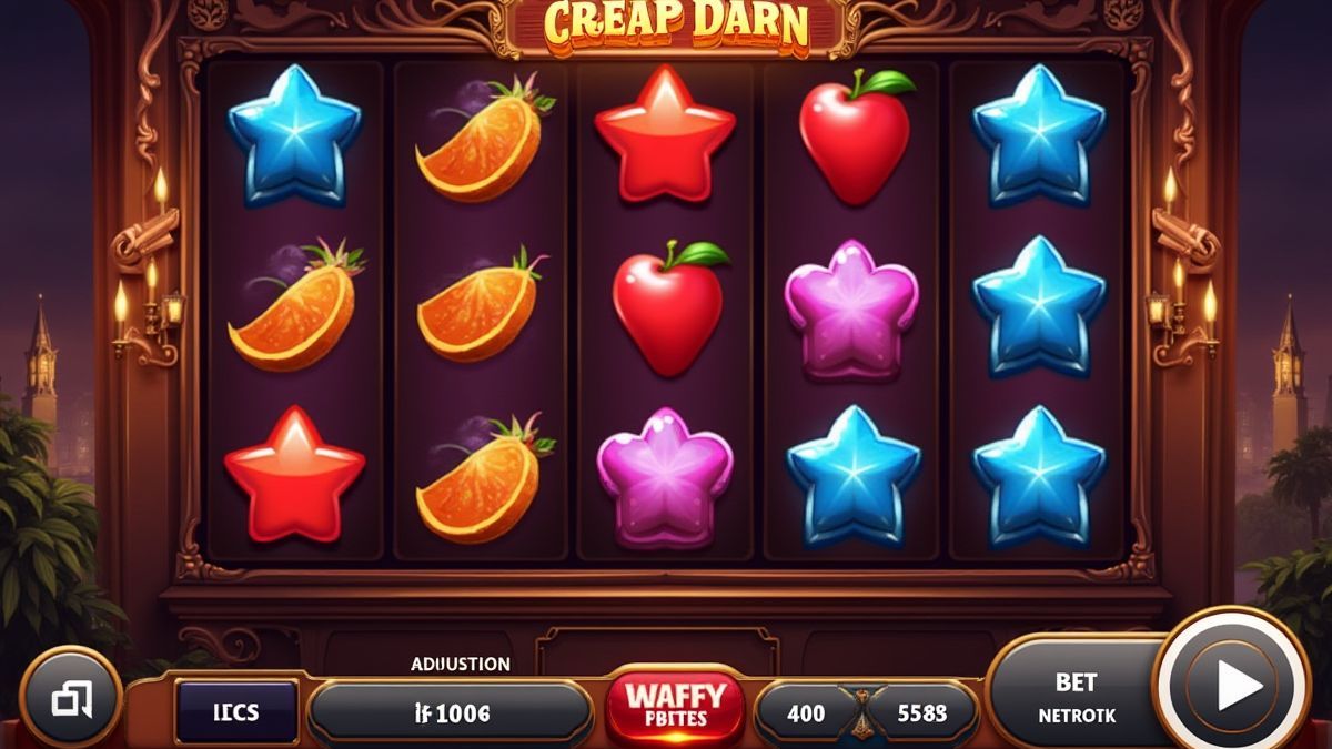 Interface d'un slot avec rouleaux et boutons d'ajustement de mise.