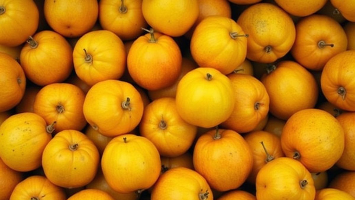 Frutas doradas dispuestas como un tesoro.