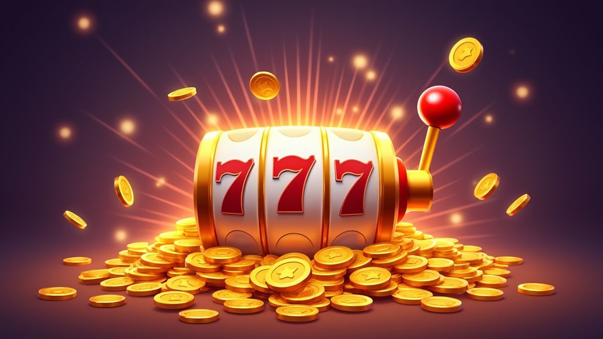 Un jugador ganando un premio rodeado de luces brillantes y monedas.