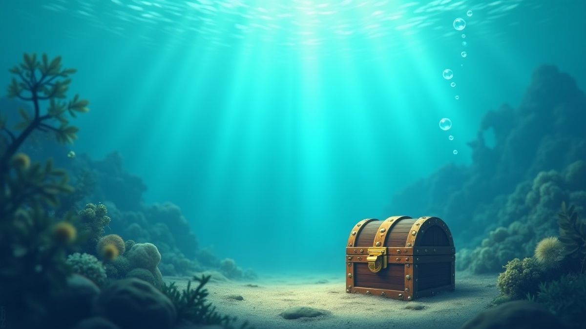 Ruhige Unterwassersicht mit einer Schatztruhe