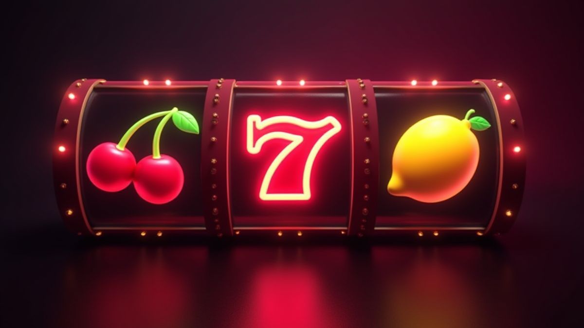 Slot screen with glowing symbols.