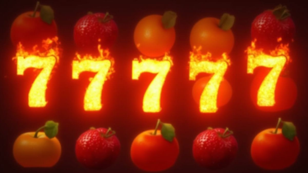 Symbolen van nummer 7 omringd door vlammenfruit.