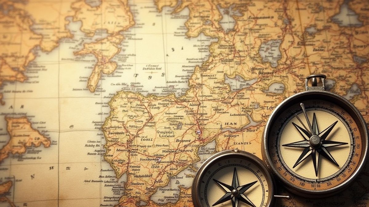 Design créatif avec des cartes et des boussoles de style vintage.