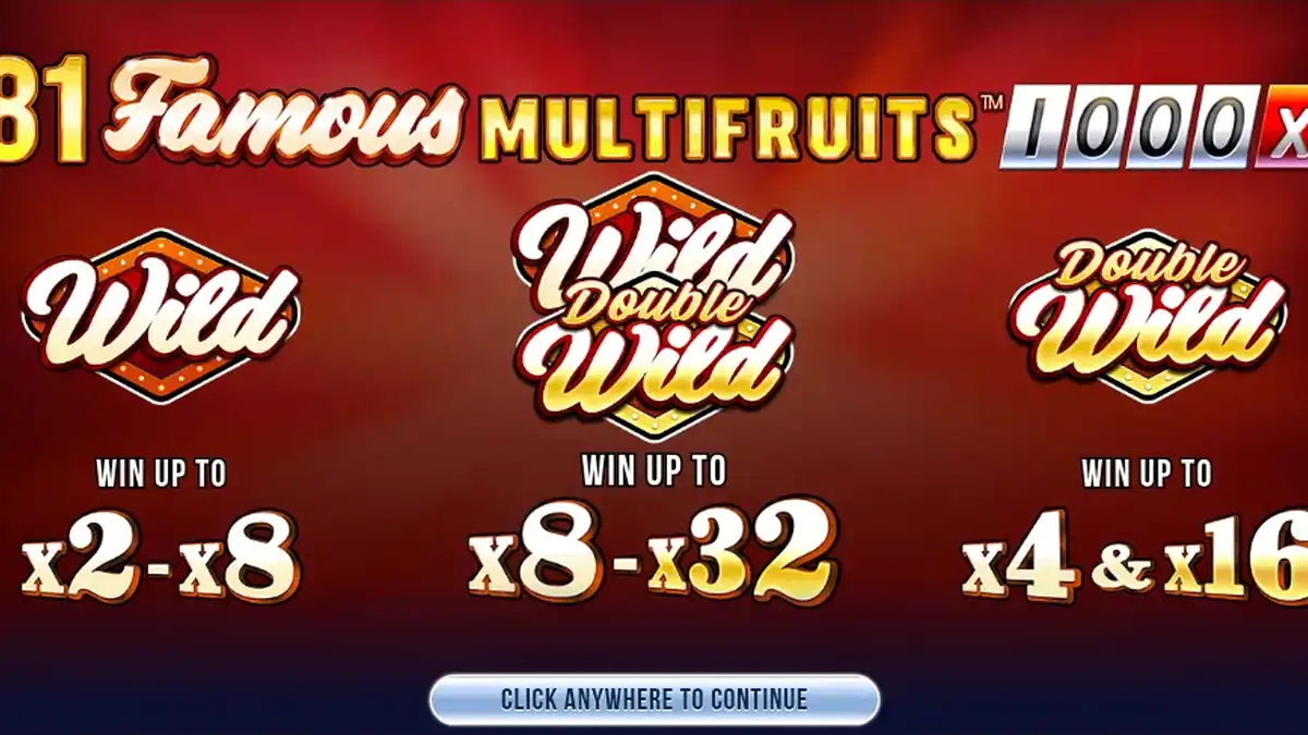 Diapositiva de introducción de la tragaperras 81 Famous Multifruits 1000