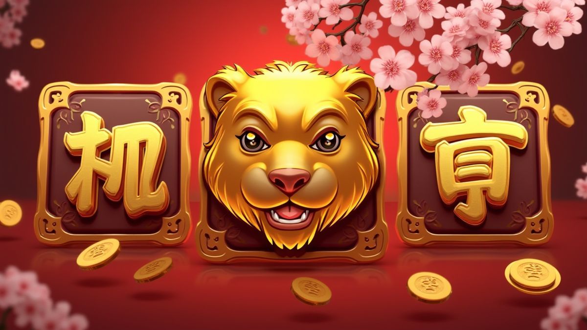 Asiatische Spielautomaten-Symbole wie goldene Münzen und Kirschblüten.