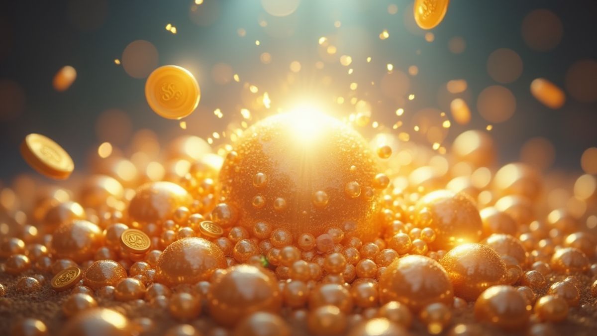 Pérolas brilhantes rodeadas de multiplicadores dourados.