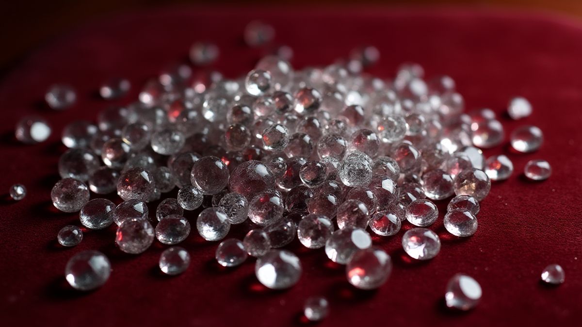 Montón de gemas brillantes sobre una mesa de terciopelo.