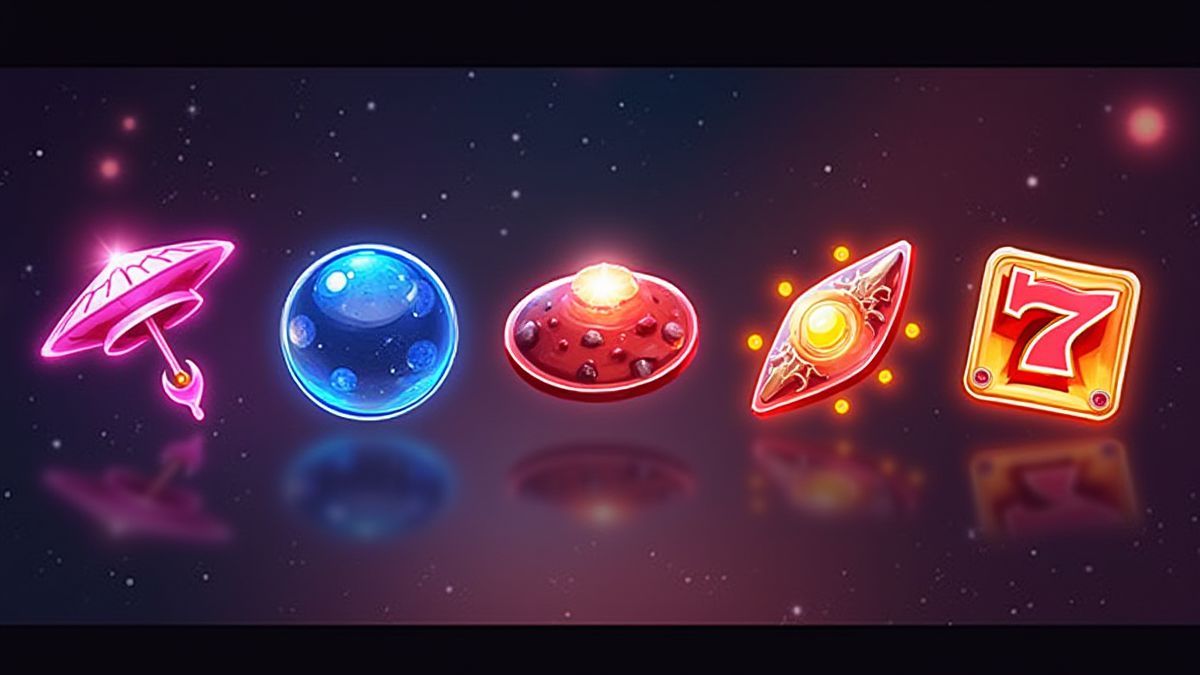 Íconos de jackpot resplandecientes con temática cósmica