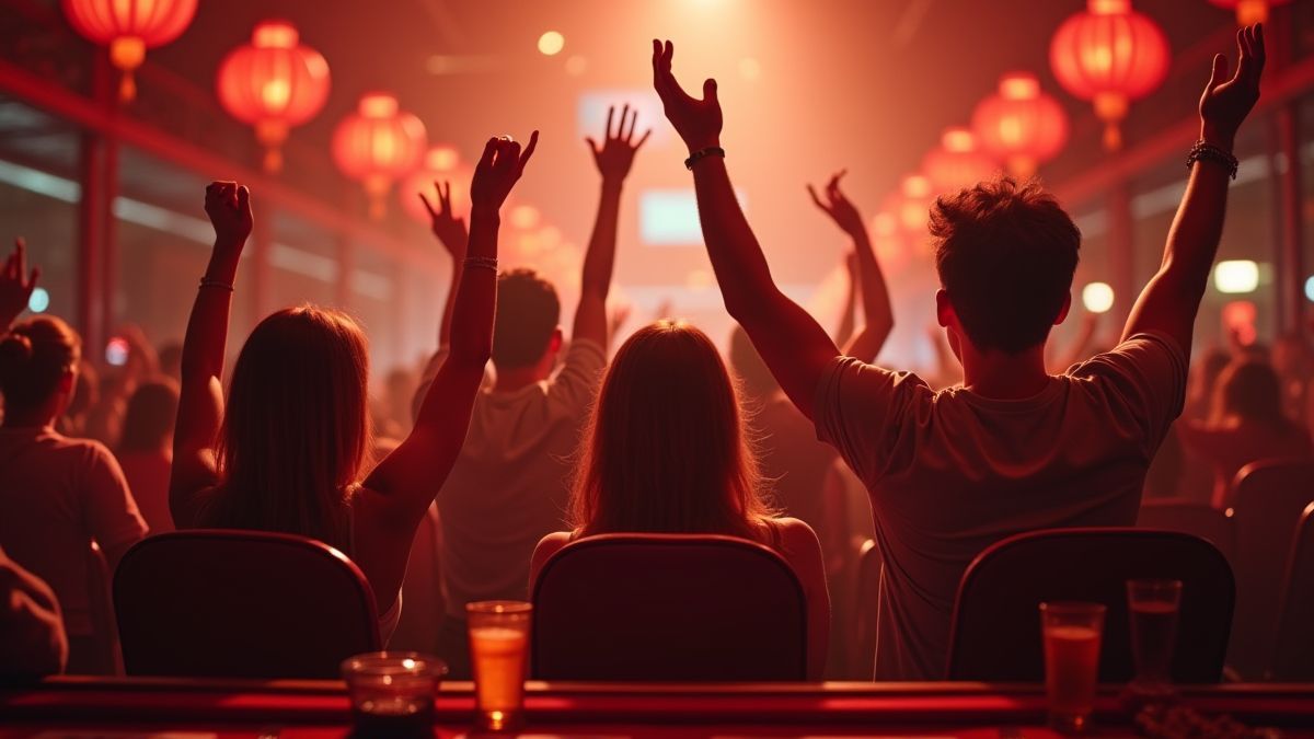 Spelers vieren in een oosters thematisch casino.