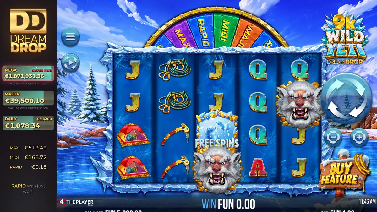 Écran du jeu de base de 9K Wild Yeti Dream Drop