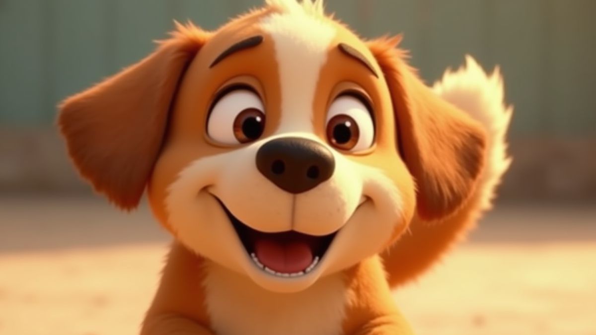 Un perro animado feliz moviendo la cola.